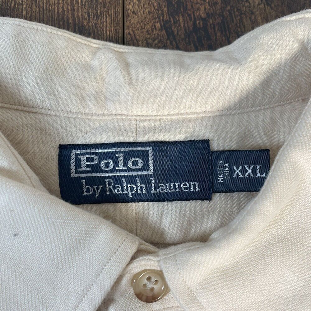Polo Ralph Lauren Men's XXL Long Sleeve Button Up Shirt Pockets Pale Yellow - Picture 3 of 5